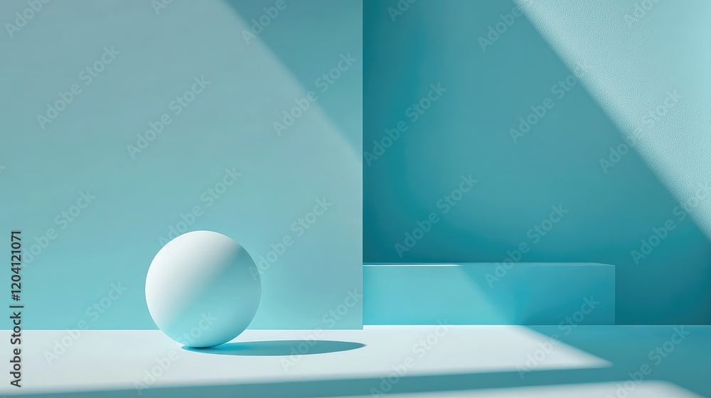 Aufkleber abstract geometric composition with a blue sphere and geometric shapes casting shadows on a light bl
