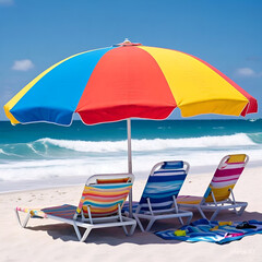 beach chairs and umbrella on the beach