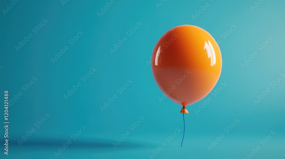 Poster single vibrant orange balloon against a teal background with copy space for text or design elements.