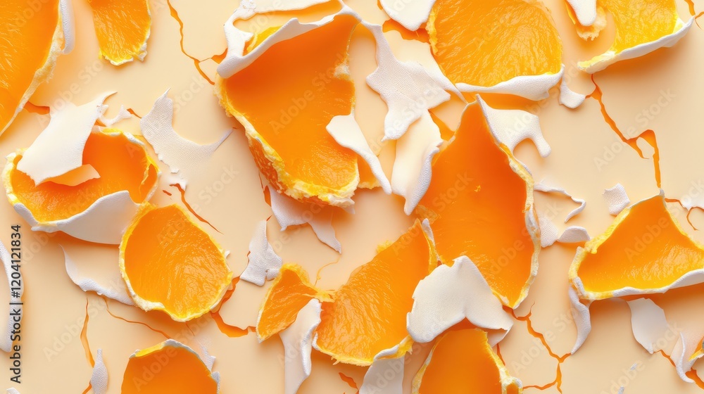 Poster colorful broken eggshells with yolk on a light background showcasing texture and patterns copy space