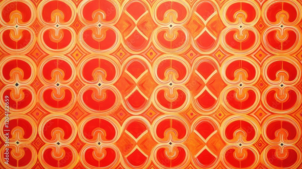 Poster vibrant geometric pattern background in warm red and orange tones with copy space for text overlays