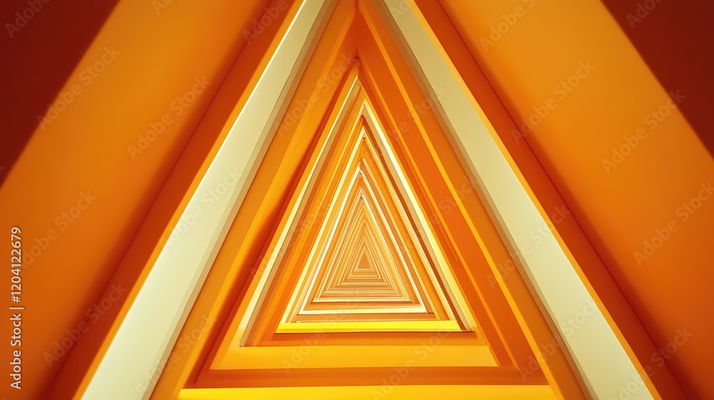 Poster abstract geometric pattern with layered triangular shapes in vibrant orange hues and white accents f