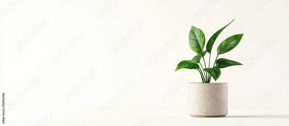 Poster minimalist plant in modern pot on light background with ample copy space for text or design elements