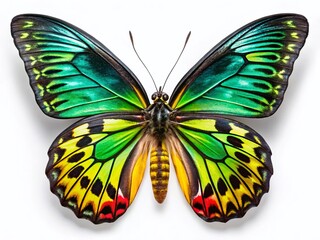 Obraz premium Vivid Tropical Butterfly Wings: Macro Detail of Rothschild's Birdwing, Isolated on White Background