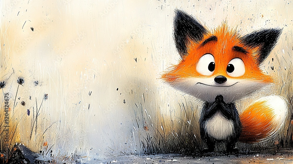 Aufkleber a painting of a red fox, standing in front of a window with a solemn expression on its face