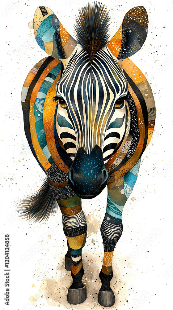 Aufkleber a zebra stands in front of a white background with a splash of paint on its face
