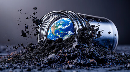Earth emerges from a jar filled with soil, symbolizing environmental awareness and the need for preservation of our planet