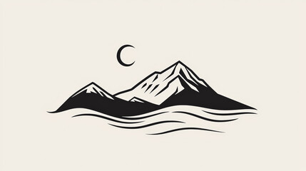 A sleek and simplistic logo design featuring a single continuous line forming a mountain pass. Generative AI