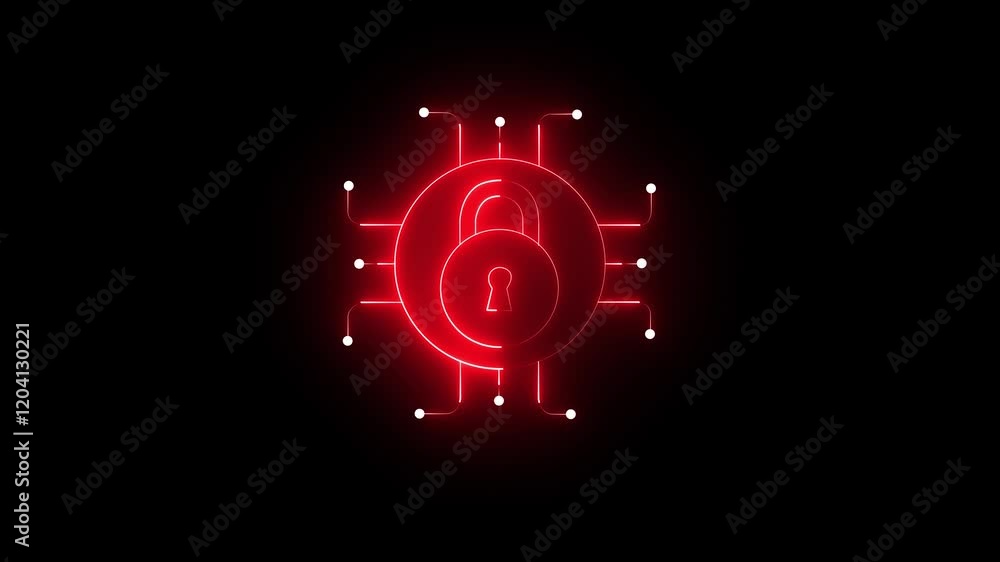 Poster glowing neon color lock animation icon security privacy password protection safety animated neon sec