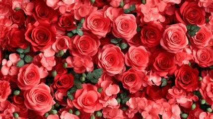 Miniature red roses with delicate green leaves create a vibrant seamless pattern, perfect for fabric and wallpaper designs.