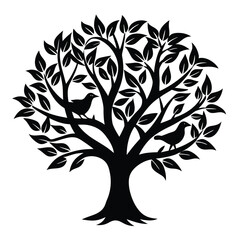 A Tree with Birds Silhouette Vector Design