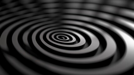 Obraz premium Abstract concentric circles in grayscale, hypnotic visual pattern, 3D rendered illustration, modern art, dark background.