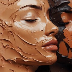 Portrait of a woman with a liquid powder. Abstract, Fashion, beauty and make-up concept.