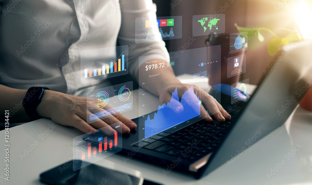 Poster business finance data analytics graph.financial management technology.advisor using kpi dashboard on
