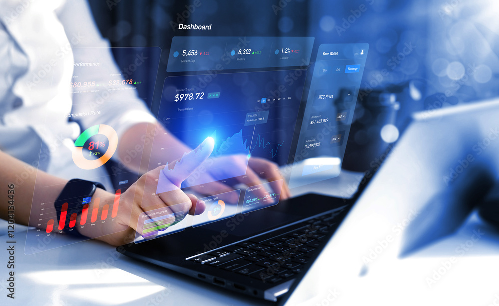 Poster business finance data analytics graph.financial management technology.advisor using kpi dashboard on