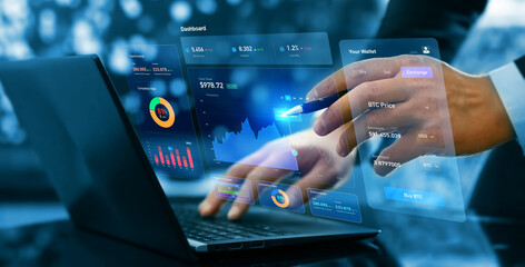 Business finance data analytics graph.Financial management technology.Advisor using KPI Dashboard...