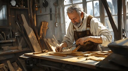 Crafting woodworking masterpieces artisan workshop visual art rustic environment close-up skill and precision in craftsmanship