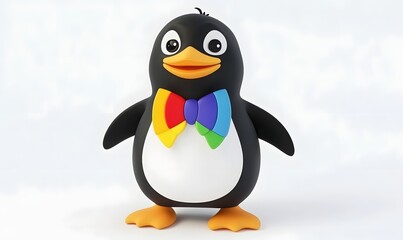 Obraz premium Cute cartoon penguin wearing a rainbow bow tie. (1)