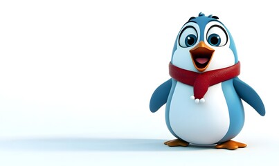 Obraz premium Cute cartoon penguin wearing a red scarf. (1)