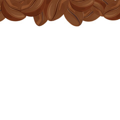 Frame design made of roasted coffee beans. Ready made contour for design from the top. Falling coffee beans design with a warm and cozy aesthetic.