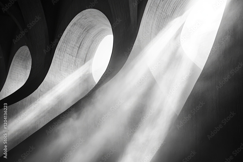 Aufkleber abstract grayscale image of a concrete structure with light beams creating a dramatic effect.