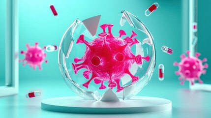 Abstract Virus Model with Medicine Capsules