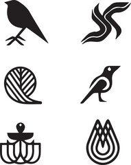  logo features a bird, plant, or abstract form
rendered in solid black.