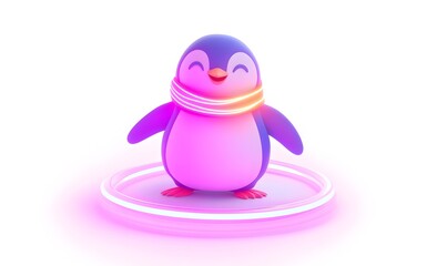 Obraz premium Cute cartoon penguin wearing neon scarf.