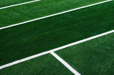 Obraz premium Macro photo of the green grass of the sports field, highlighting the texture and details, giving the impression of being close to nature.