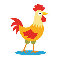  Funny rooster hen vector illustration.
