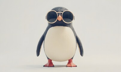 Obraz premium Cute cartoon penguin wearing round sunglasses.
