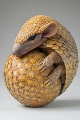 Armadillo curled into a defensive ball, white background