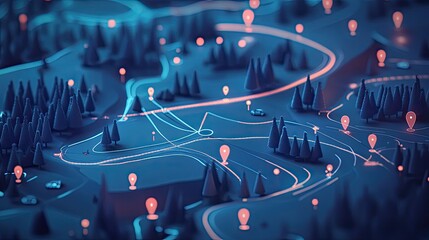 Navigation Map Concept with Glowing Points and Path Connections