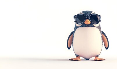 Obraz premium Cute cartoon penguin wearing sunglasses on white background.