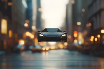 Flying car over the city. A surreal futuristic idea with ai technology.