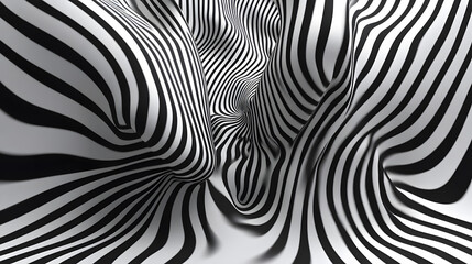 Black and white fluid wave patterns with intense curvature.