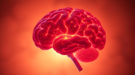A glowing digital representation of a brain inflamed with neural pathways disrupted by viral activity