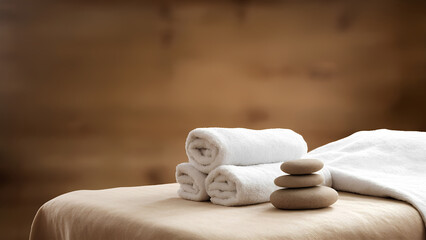 Massage on massage parlor background with space for text