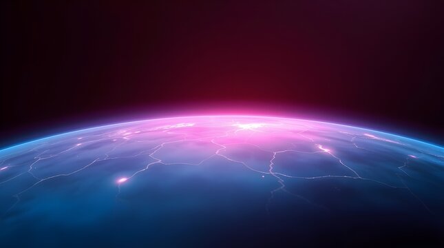 A stylized representation of the ozone layer with cracks and glowing effects, climate change impacts