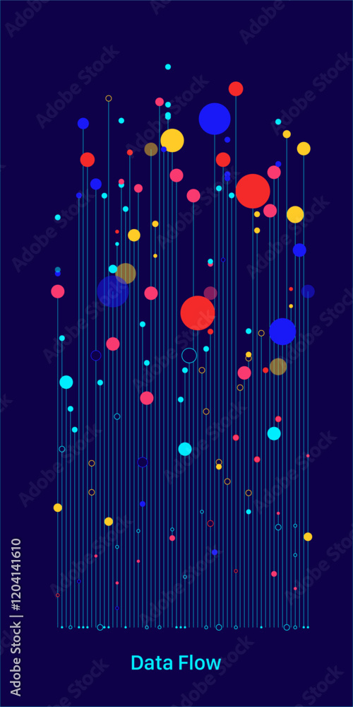 Poster illustration of abstract stream. artificial intelligence. big data, technology, ai, data transfer, d