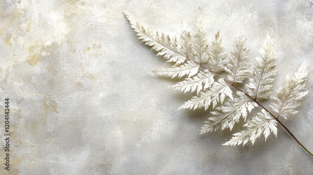 Poster soft delicate fern leaf on light gray surface with subtle texture