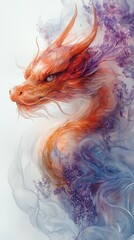 Fototapeta premium Fantasy art dragon surrounded colorful purple wisteria image