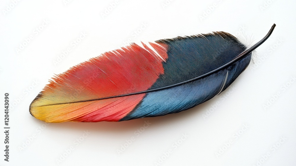 Poster vivid colorful bird feather on white background isolated for design use