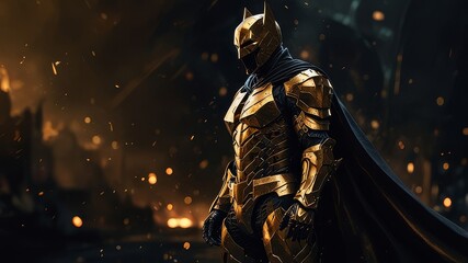 Abstract dark knight in golden armor

