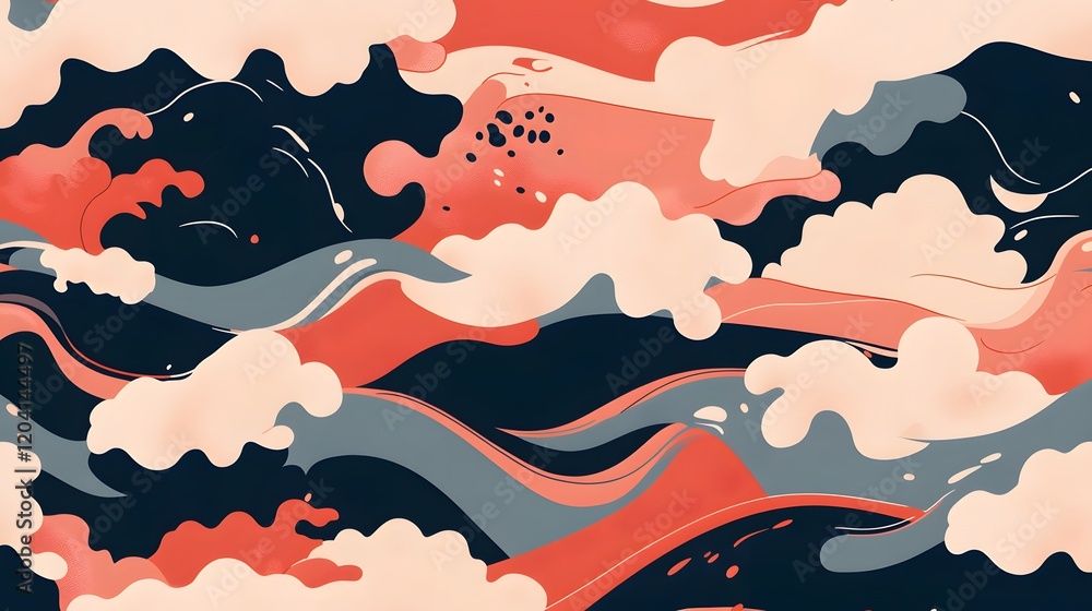Poster dynamic waves of colorful clouds abstract art digital illustration modern environment aerial view cr