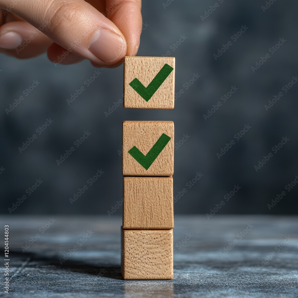 Aufkleber stacked blocks with check marks close-up