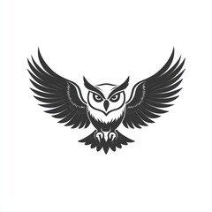Majestic owl in flight, isolated on white background, design element for logos or prints