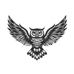 Obraz premium Flying owl, wings spread, white background, wildlife design, graphic illustration