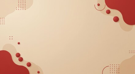 Abstract Beige and Red Background with Geometric Shapes and Dots for Design