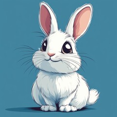 very detailed. Funny cartoon icon about rabbit with smiling face, Line Art Style, Clear Background